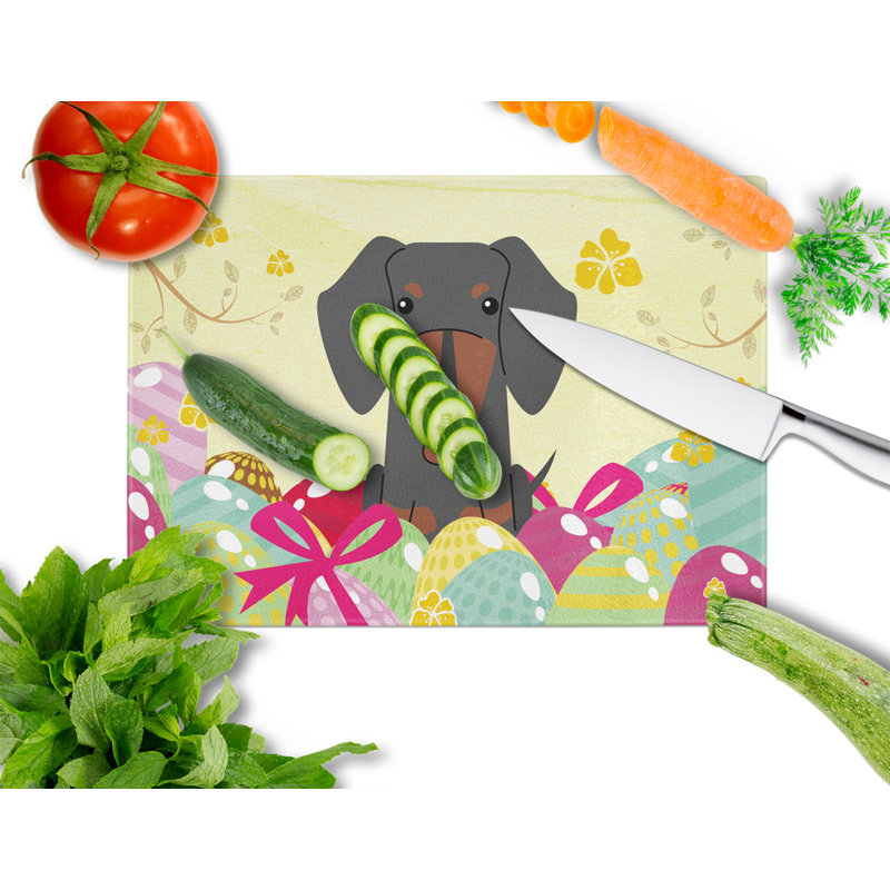 The Holiday Aisle Saroyan Glass Dachshund Cutting Board, Black/Tan