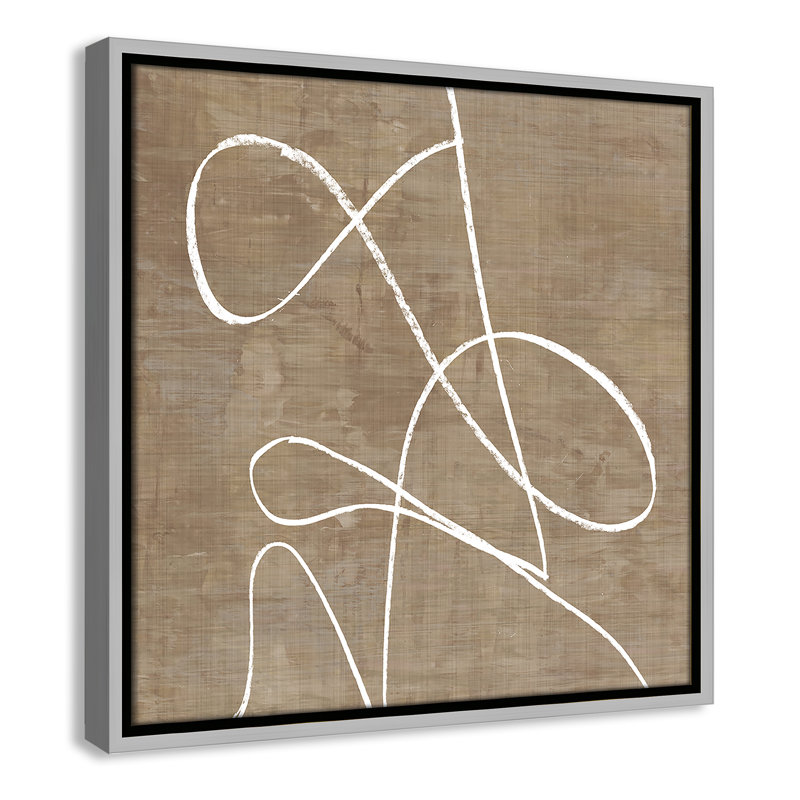 Catana Swooping Lines - Floater Frame Painting on Canvas, 17.5" H x 17.5" W, Silver