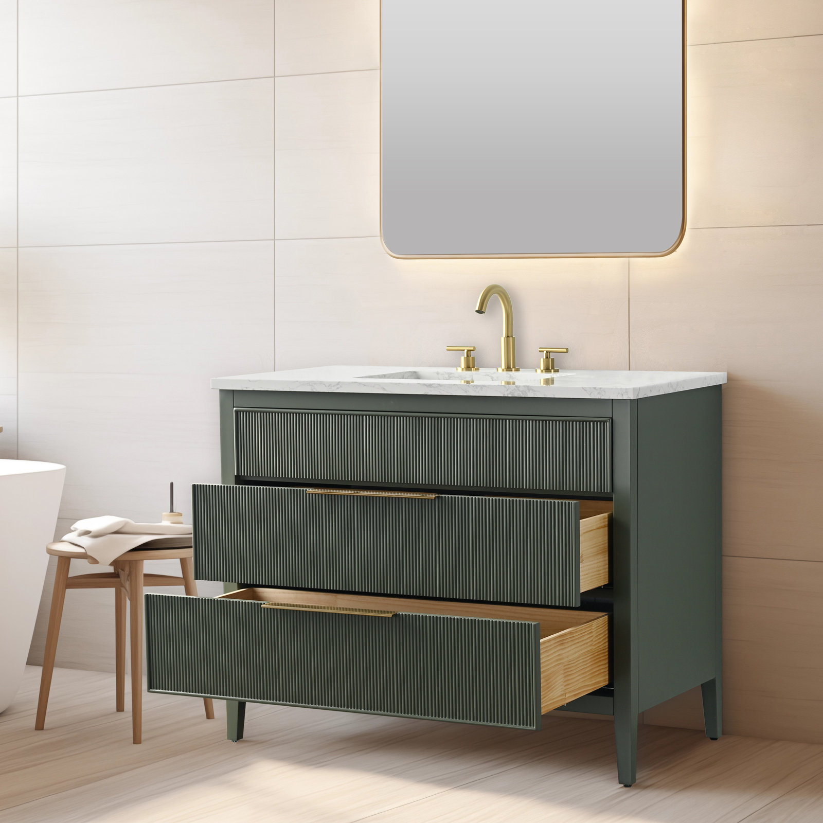 Bilroy 42" Oak Single Bathroom Vanity, Vintage Green