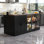 Îlot de cuisine l 77,6 po avec porte en verre 3 tiroirs double face