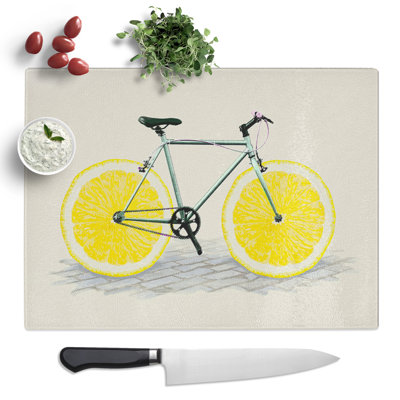 Lemon Bicycle  Glass Chopping Board