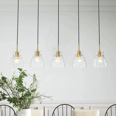 Luminaire suspendu linéaire en verre transparent à 5 lumières pour îlot de cuisine