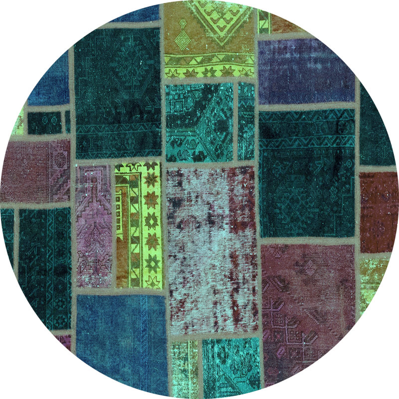 Tapis turquoise / vin / bleu en coton tissé à la machine Madisonrose, Rond 5 pi