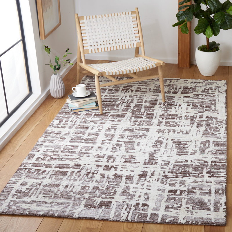 Tapis brun / ivoire touffeté à la main Brodney, Rectangle 8 pi x 10 pi