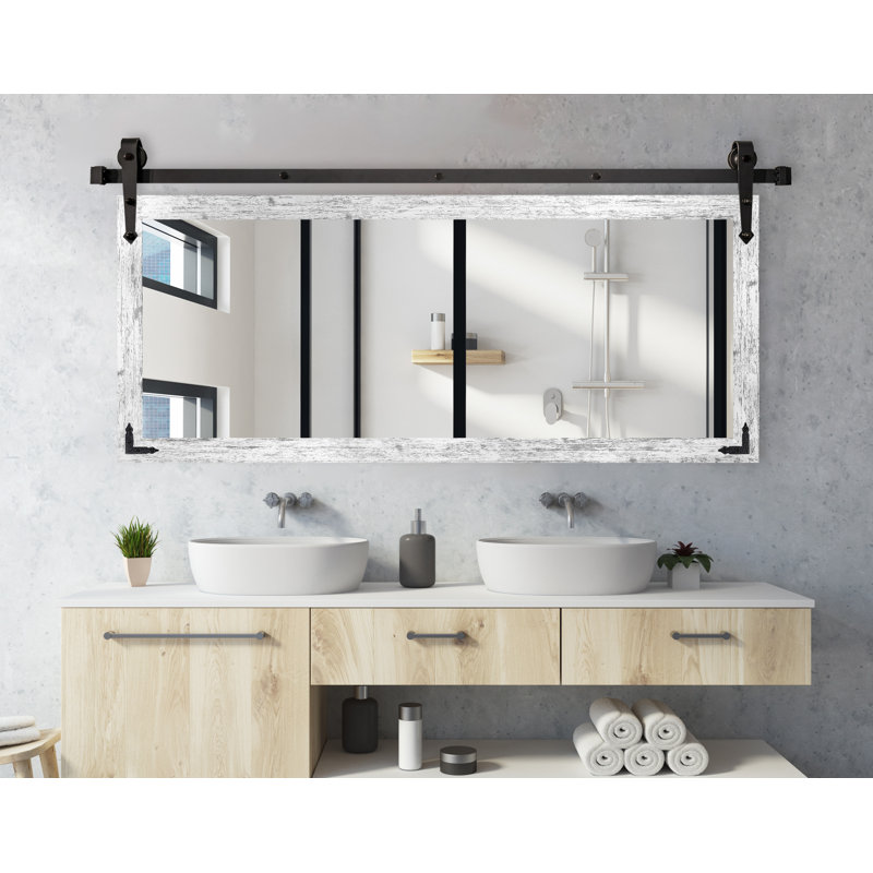 Neace Rectangle Wall Mirror, 30.5" H x 58" W, Weathered White