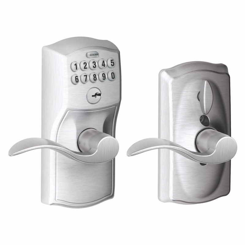 Accent Keypad Lever with Camelot Trim, Satin Chrome, Yes, Reversible