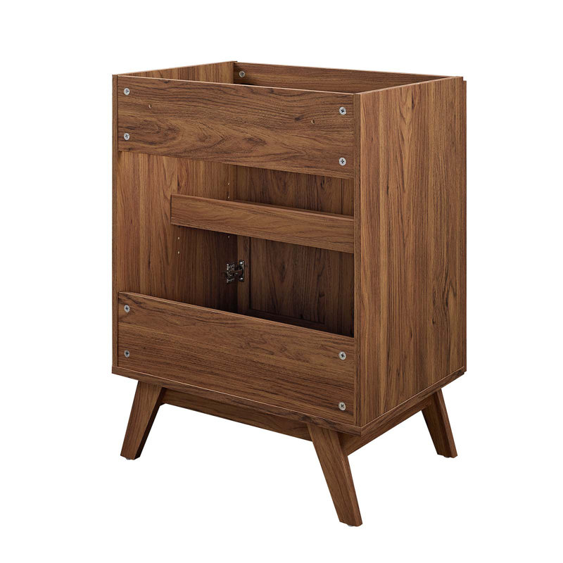 Walnut Freestanding Bathroom Vanity Cabinet with Rattan Weave Doors