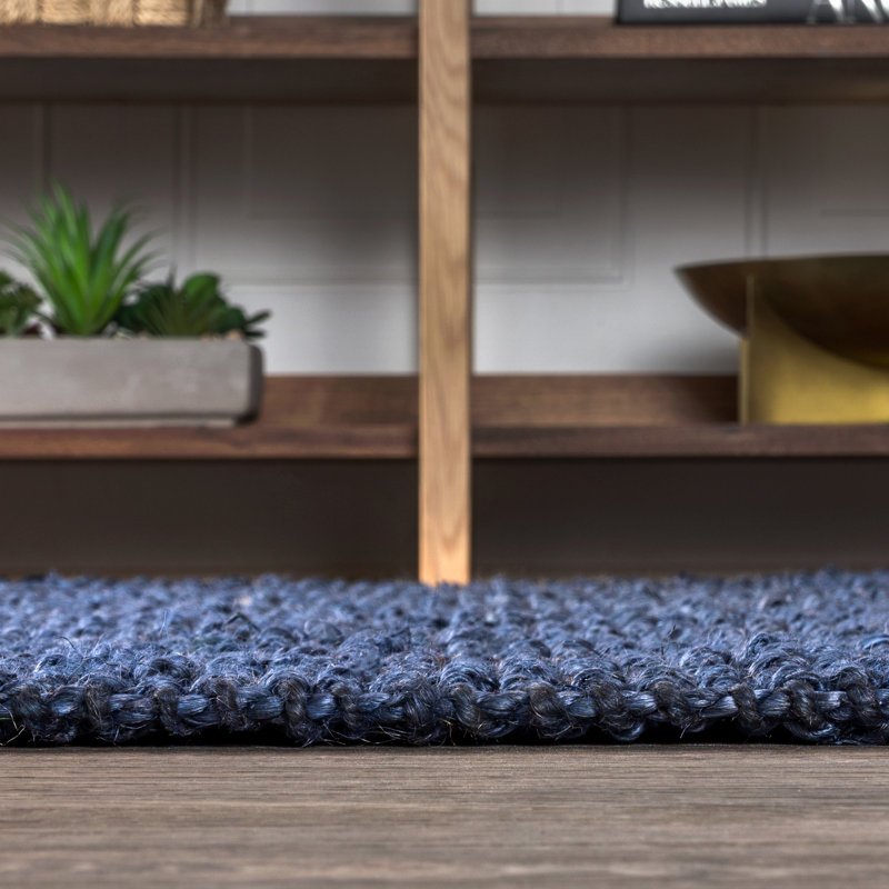 Tapis bleu marine en jute tissé à la main Pata, Rectangle 4pi x 6 pi