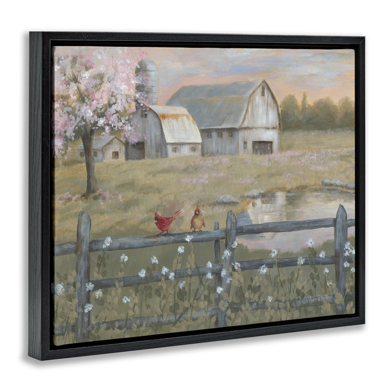 Blossoming Trees Country Farm, H 17 po x l 21 po, Cadre flottant noir de jais