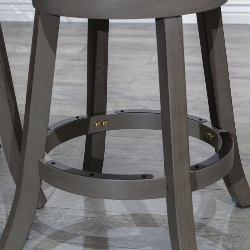 Tabouret de comptoir 24 po, siège en tissu au fini gris patiné, Siège gris anthracite / cadre brun