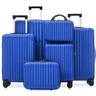 6-Piece Luggage Set, Durable Hardshell Abs Suitcase With Spinner Wheels, Tsa Lock, Side Hooks, Lightweight Carry-On & Checked Luggage