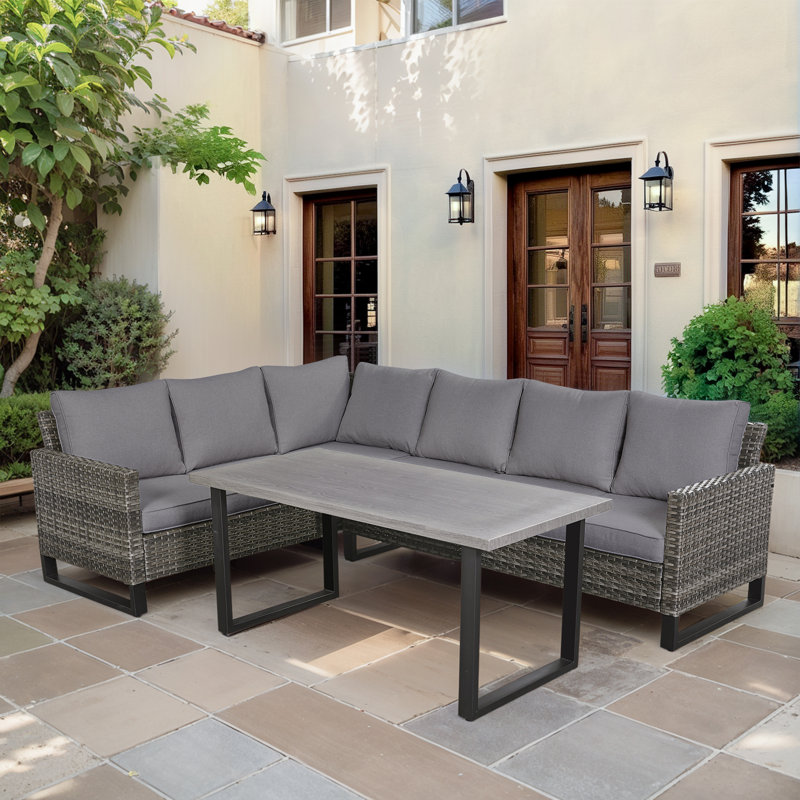 Nazime Wicker 6 - Person Patio Conversation Set with Cushions, Gray