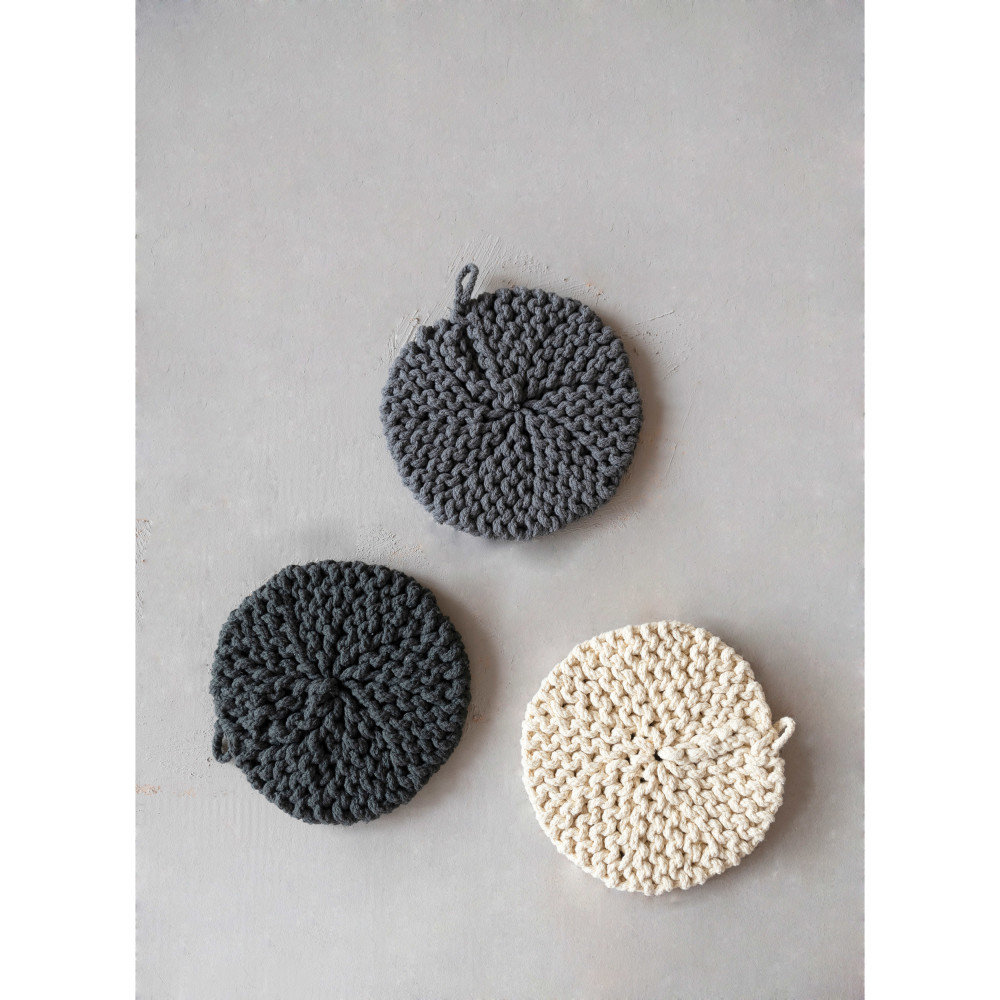 Cotton Crocheted Pot Holder Grey