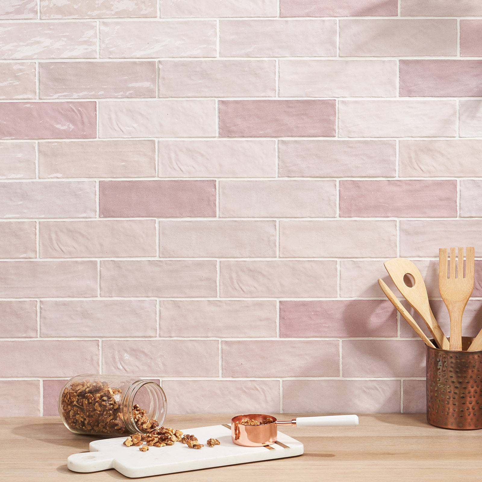 Karma 3" x 8" Ceramic Subway Wall Tile, Pink