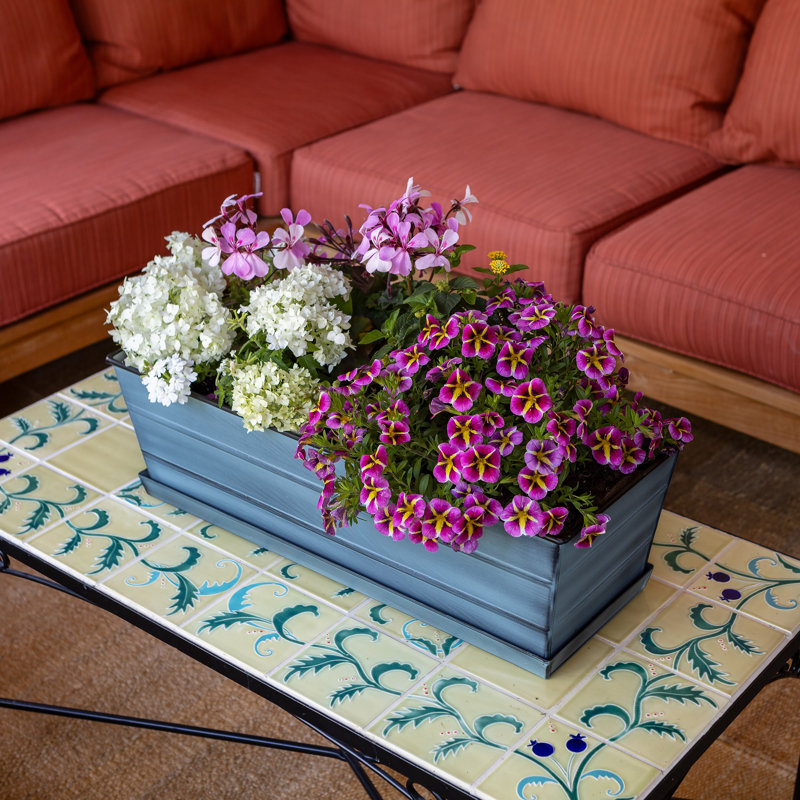 Metal Planter Box, 8" H x 24" W x 10" D, Blue