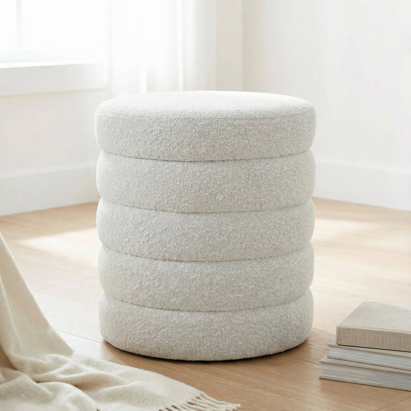 Repose-pieds cylindrique avec rangement, gris clair