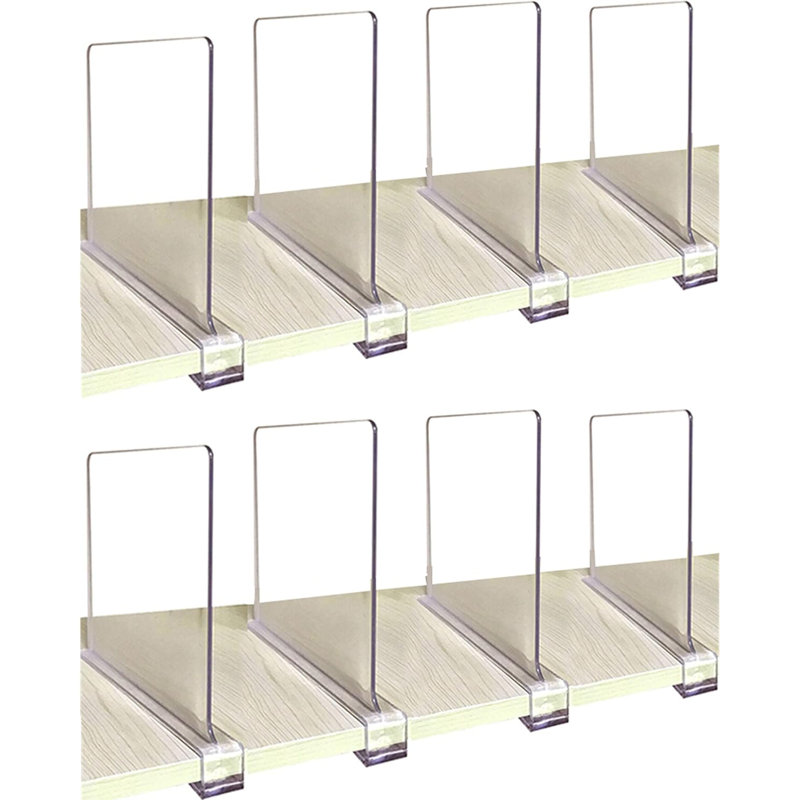 Séparateurs de tablettes pour placards, séparateur de tablettes en acrylique transparent 8 pièces pour tablettes en bois et organisateur de vêtements / séparateurs de sacs à main parfaits pour les armoires de cuisine et les organisateurs de chambre 