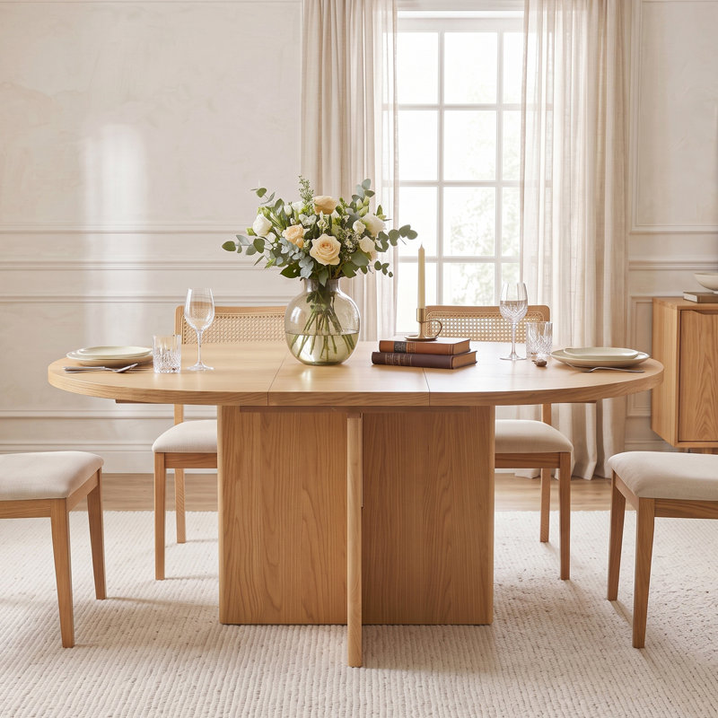 Lulette 42"-58" Extendable Solid Wood Dining Table, Natural Oak