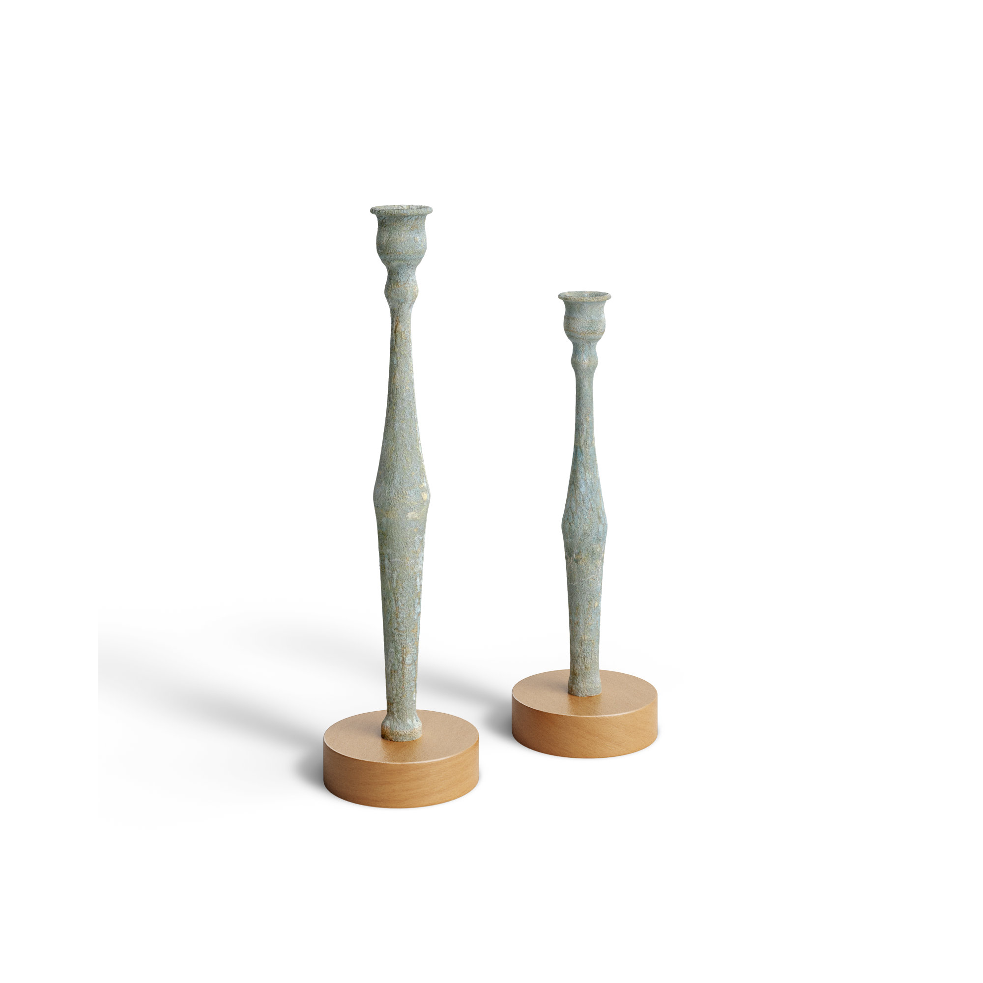 Alia 2 Piece Aluminum Tabletop Candlestick Set, Light Blue