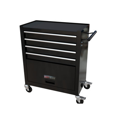 Black 4 Tool Chest With Tools, 24.4" - Garage, Warehouse Storage. -Bearing Drawers & Easy Handling Rolling Box, Warehouse, Shop. 4 Wheels, For Notebooks Robust Build