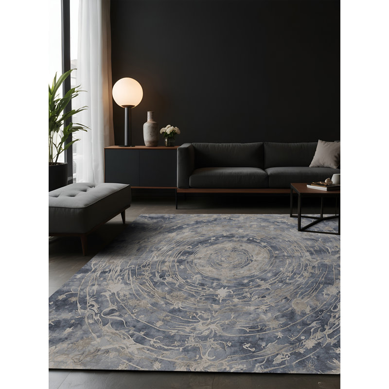 Tapis gris soyeux et moelleux, Rectangle 7 pi x 10 pi