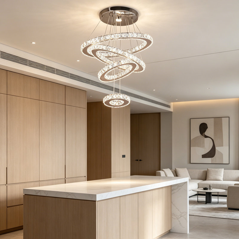 Lustre moderne en cristal à anneau DEL