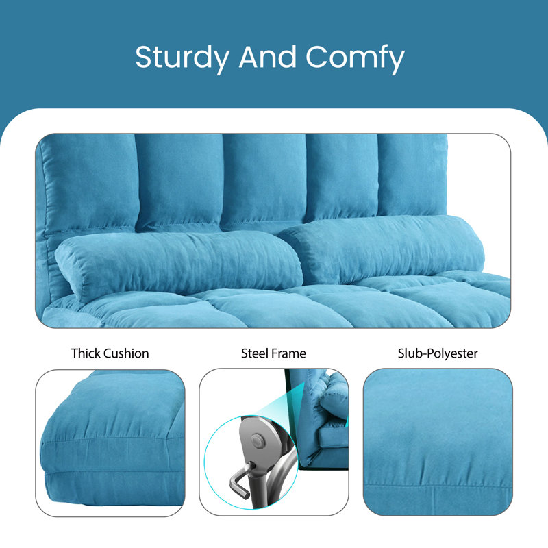 Karmel Upholstered 45.67'' Reclining Sleeper Sofa, Blue 100% Polyester