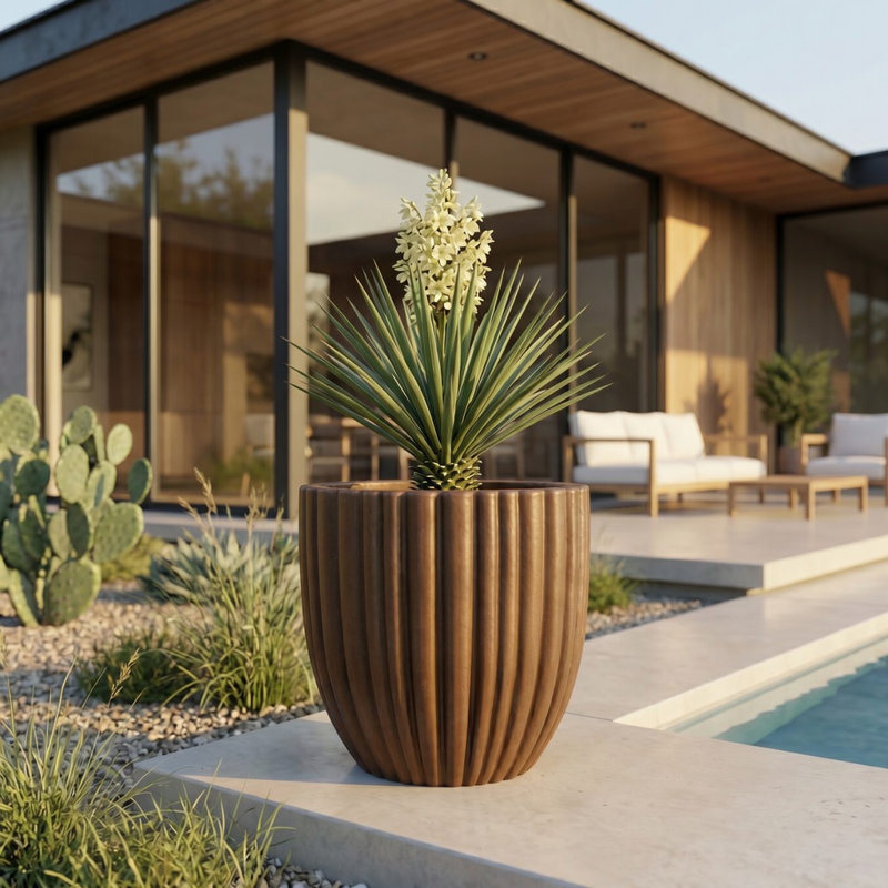 Atene ECOBO EcoFreindly Round Pot Planter, Onda IndoorOutdoor use, Four season Use, Brown, 15.7" H x 15.7" W x 15.7" D
