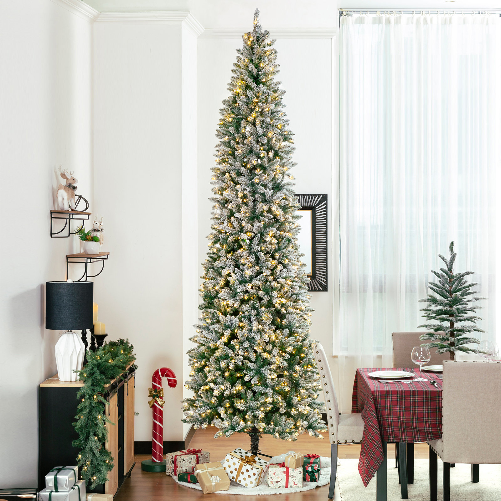 Johvan Frosted Pre-Lit Fir Christmas Tree, 11 ft