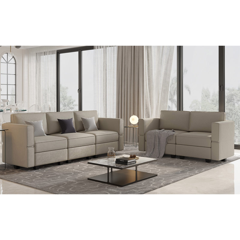 Canapé modulaire en velours Teangela, Velours gris velours