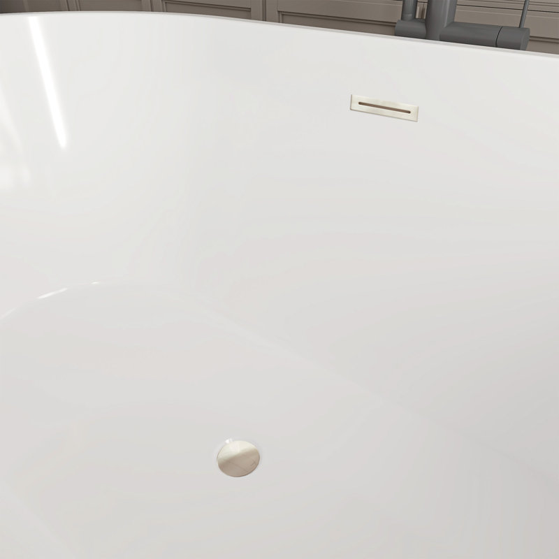 54'' x 29'' Freestanding Soaking Acrylic Bathtub, White/Brushed Nickel