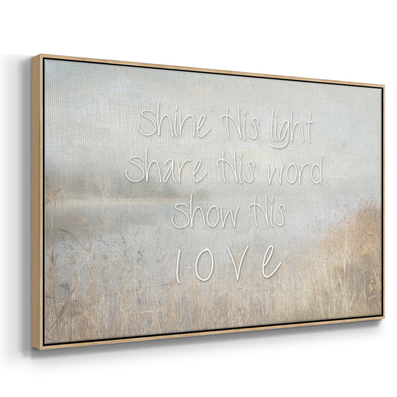"Shine His Light", art textuel sur toile, H 25 po x l 37 po x P 2 po, Naturel