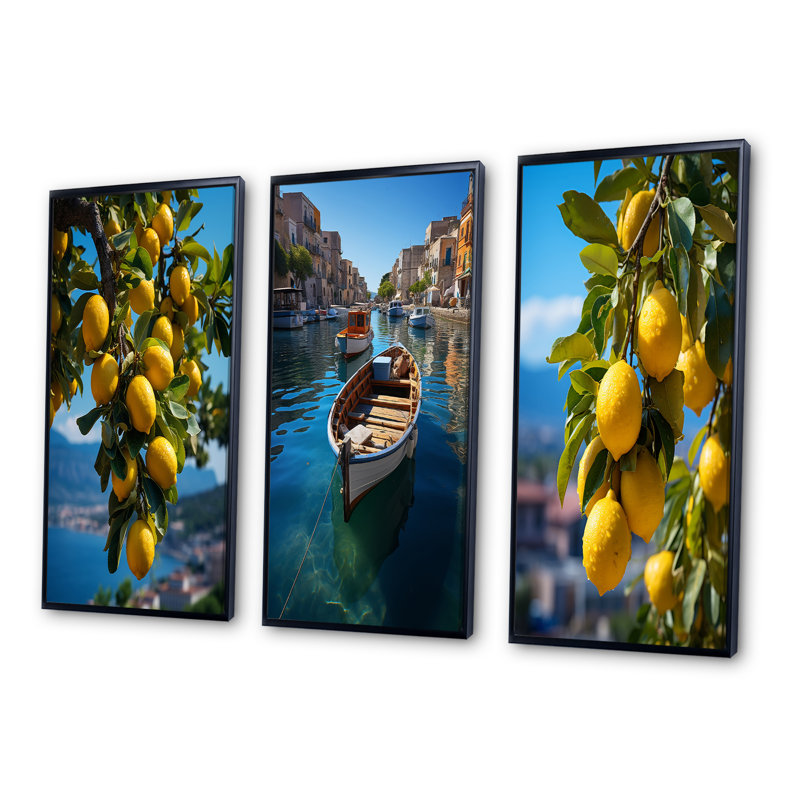 «Italie Sorrento Serenade», 3 pièces, H 32 po x l 48 po, Cadre noir