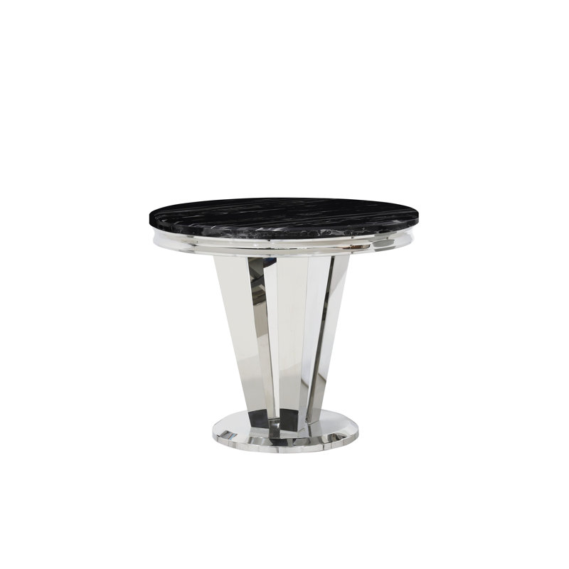 Tattnall Round Dining Table with Stainless Steel Base, 76" H x 130" W x 130" L, Black
