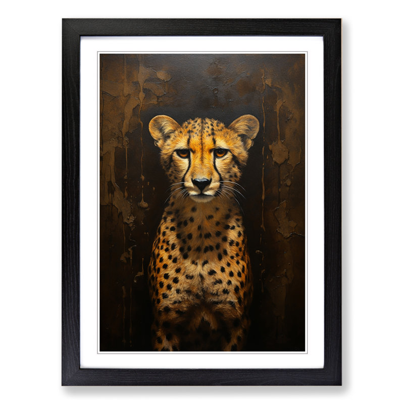 Cheetah Contemporary No.2 - Single Picture Frame Print on Wood, 34cm H x 25cm W x 2cm D, Black Framed