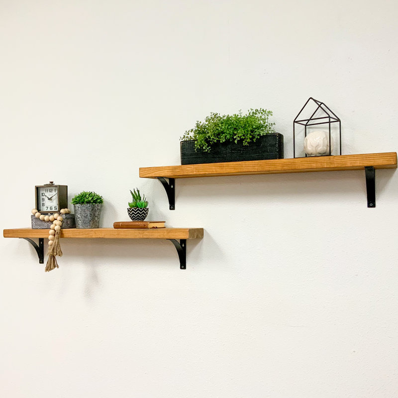 2 Piece Pine Accent Shelf, 7" H x 24" W x 5.5" D, Walnut