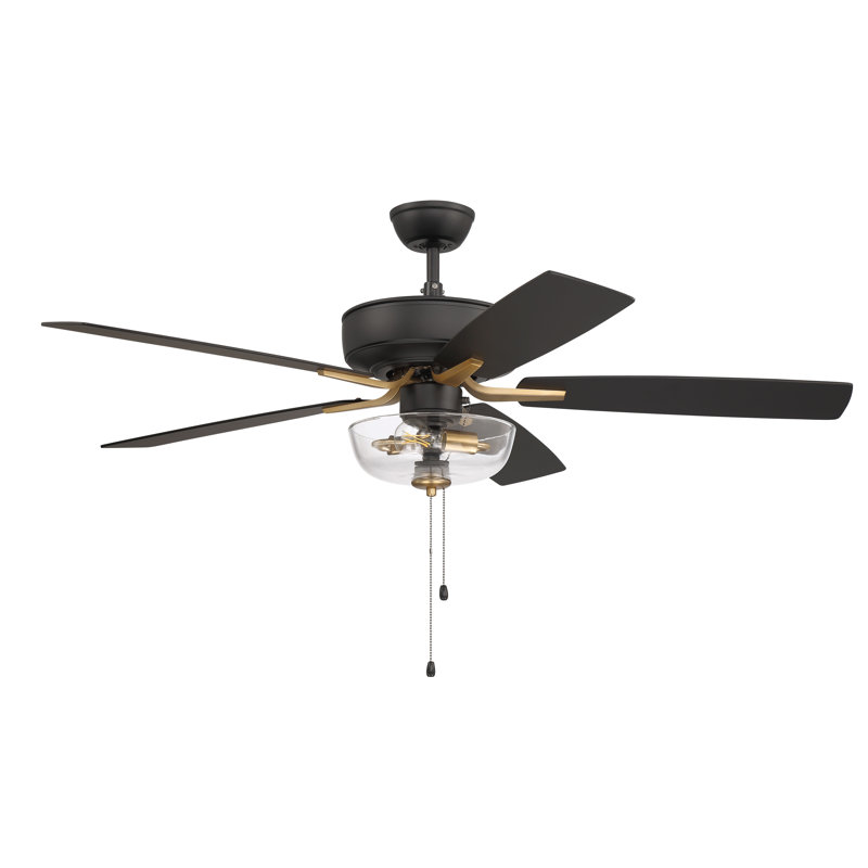 52'' Ceiling Fan with LED Lights, White/Satin Brass