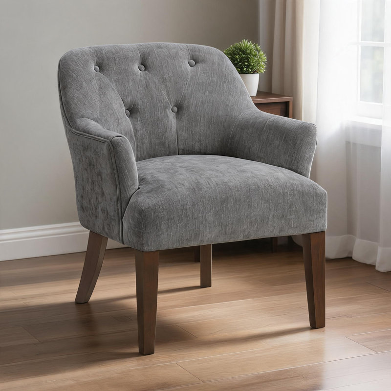 Fauteuil d'appoint capitonné 100% polyester gris anthracite pour la détente dans le salon Style intemporel moderne, Grey