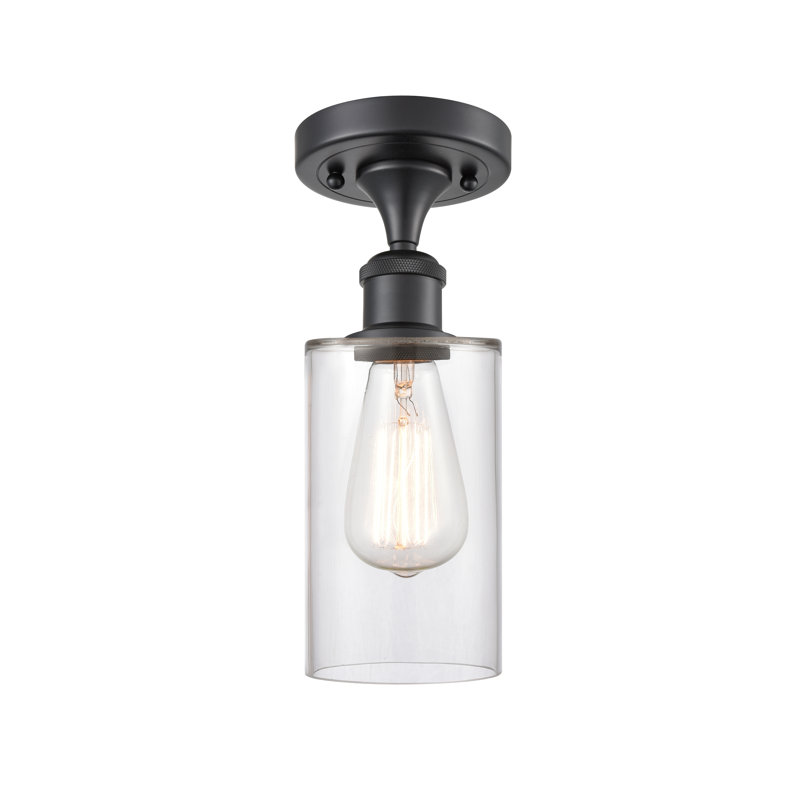 Plafonnier semi-encastré à 1 lumière 3,87 po Glessite, Blanc mat, Ampoule non incluse, Noir mat
