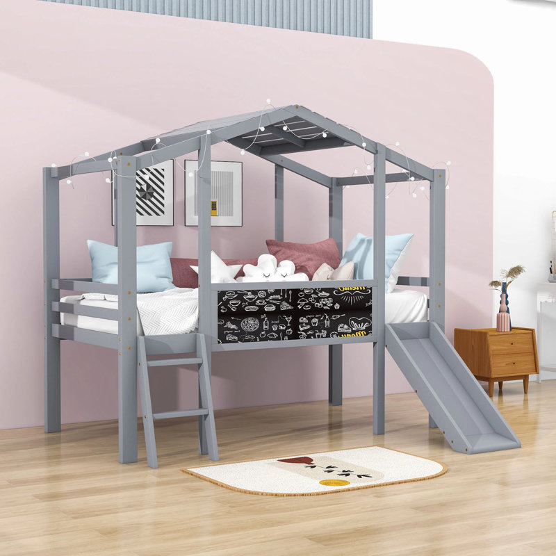 Lit mezzanine simple en bois avec glissade Ambarvale Kids, gris
