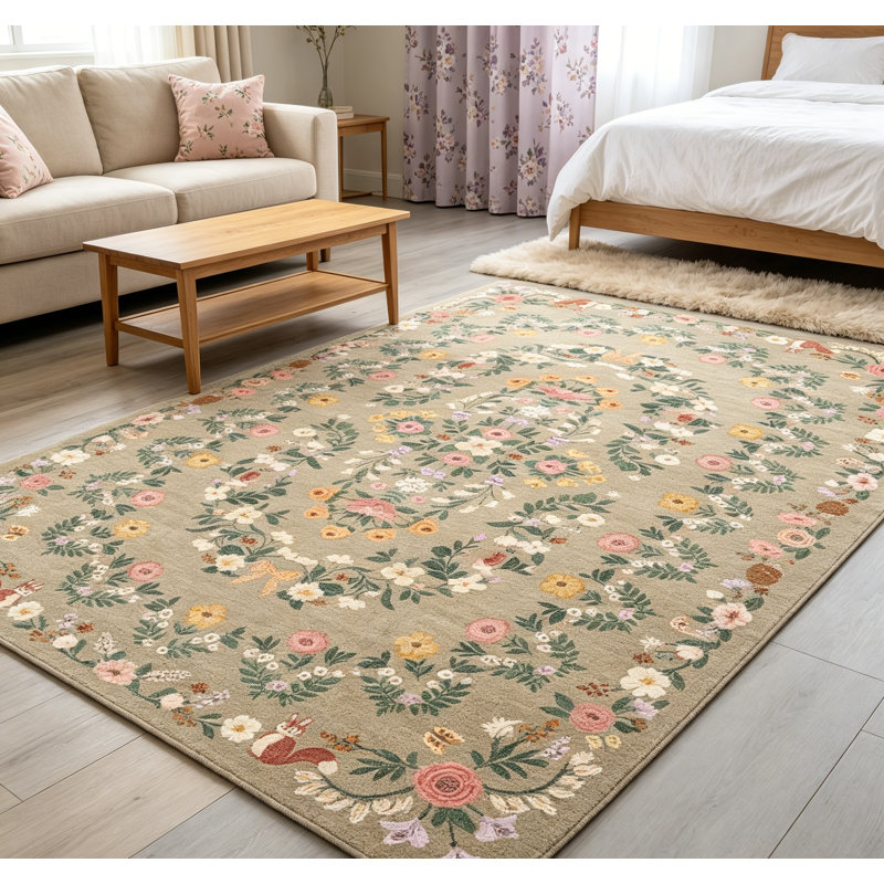 Tapis rétro taupe lavable pour l'intérieur, Brown, Rectangle 5' x 7'