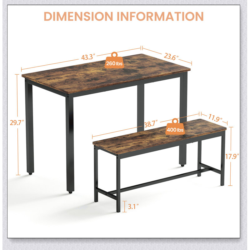 Dining Table Set, Bar Table with 2 Dining Benches, Kitchen Table Counter with Chairs