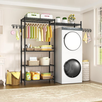 Support à linge et séchoir à linge robuste à 5 niveaux avec rangement réglable pour la salle de lavage