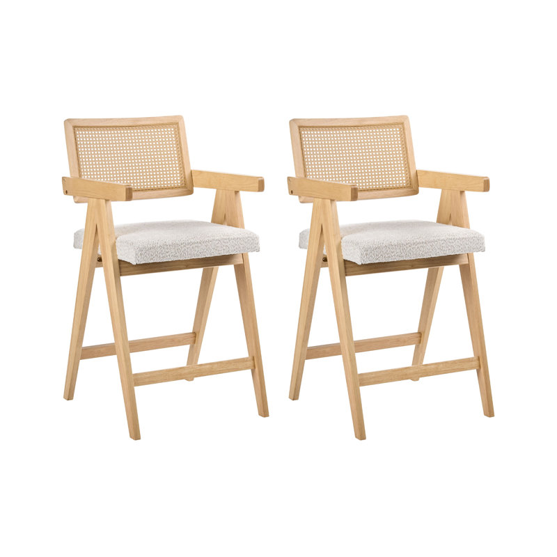 Upholstered Counter Stool with Solid Wood Frame