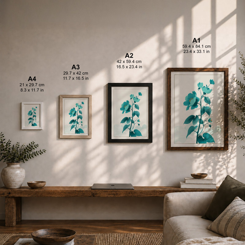 Teal Study Botanical - Framed Print, A4 - 29.7 x 21.0 cm, Black