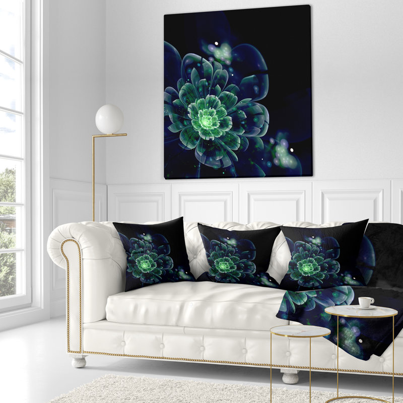 Coussin imprimé floral vert avec motif floral abstrait, 16 po x 1 po, Coussin décoratif