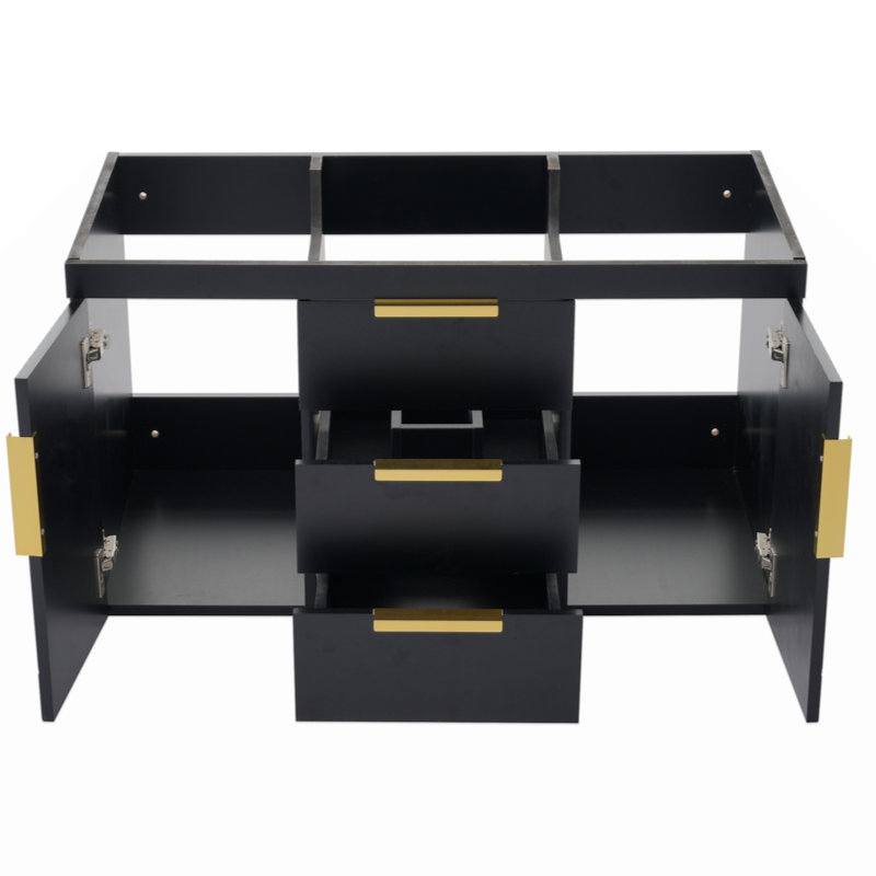 Meuble-lavabo mural sans évier, meuble de rangement flottant avec 2 tiroirs,, Noir, noir, noir, noir