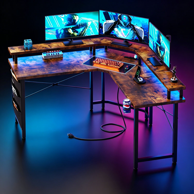 L-Shaped Metal Base Computer Desk