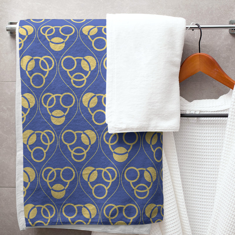 Serviette de bain à motif de cercles et de vagues Classic, Bleu/jaune
