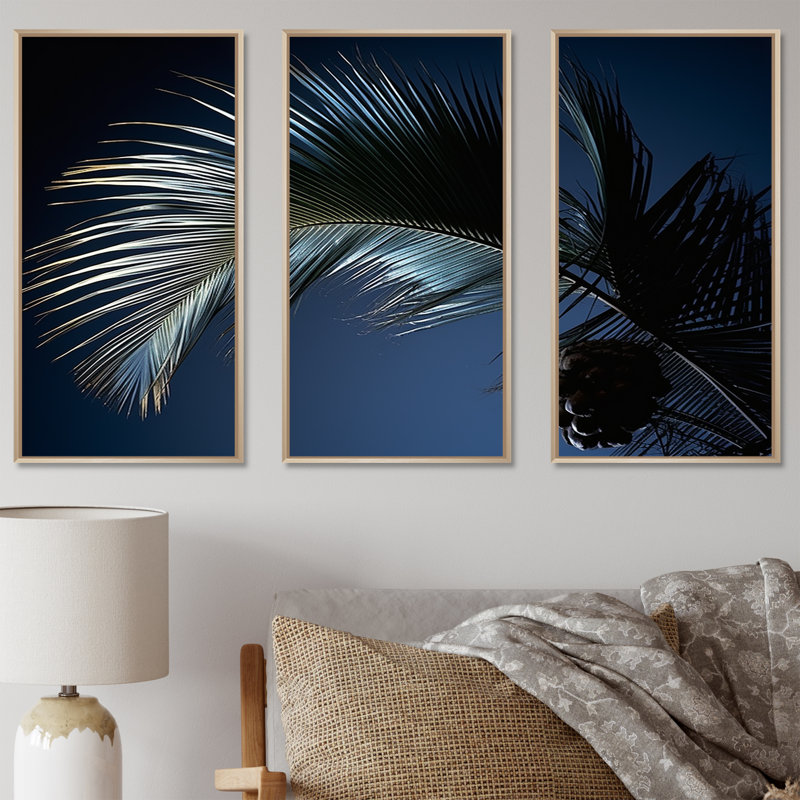 Ensemble de salon mural Palm Leaf Jungle Calm - Palmiers et palmiers, Cadre naturel flottant, H 28 po x l 36 po x P 1 po